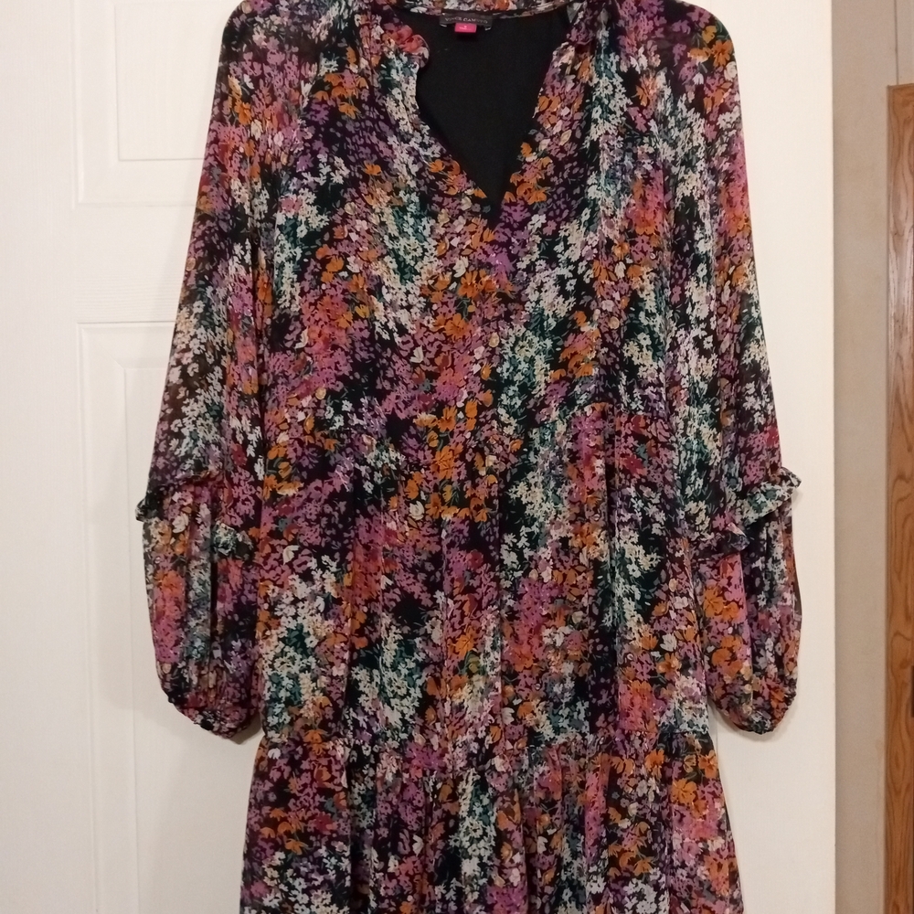 Vince Camuto Pink and Red Bishop Sleeve Sundress